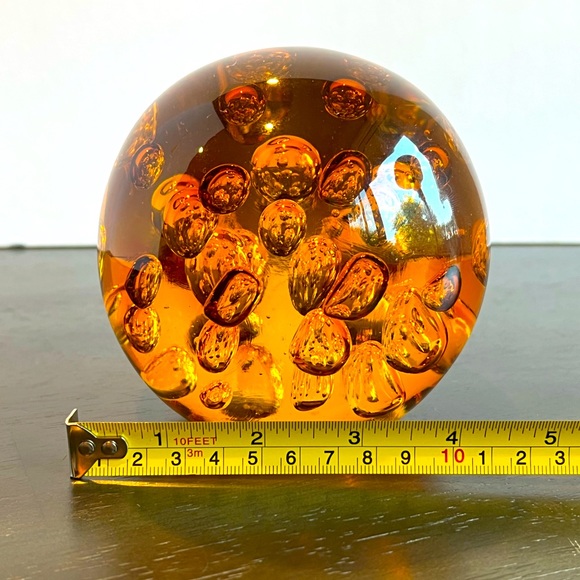 VTG  Murano Amber Art Glass Sphere Ball Paperweight Controlled Bubbles 3Lb - Picture 3 of 5